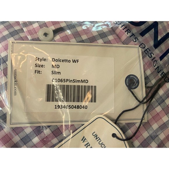 NWT UNTUCKit LS Button Up Shirt | Blue Pink Plaid | Dolcetto WF | Men’s M • Slim - Picture 5 of 6